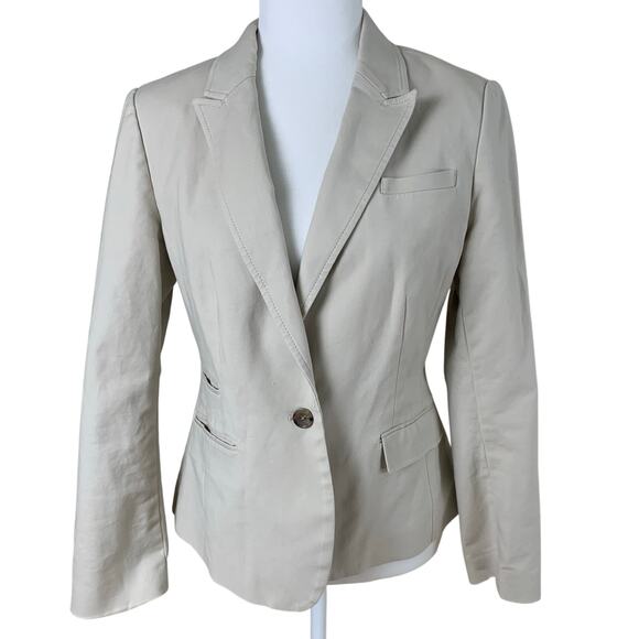 Banana Republic Petite Size 12P Blazer Jacket Beige 1 Button Cotton Career Work - Picture 1 of 13